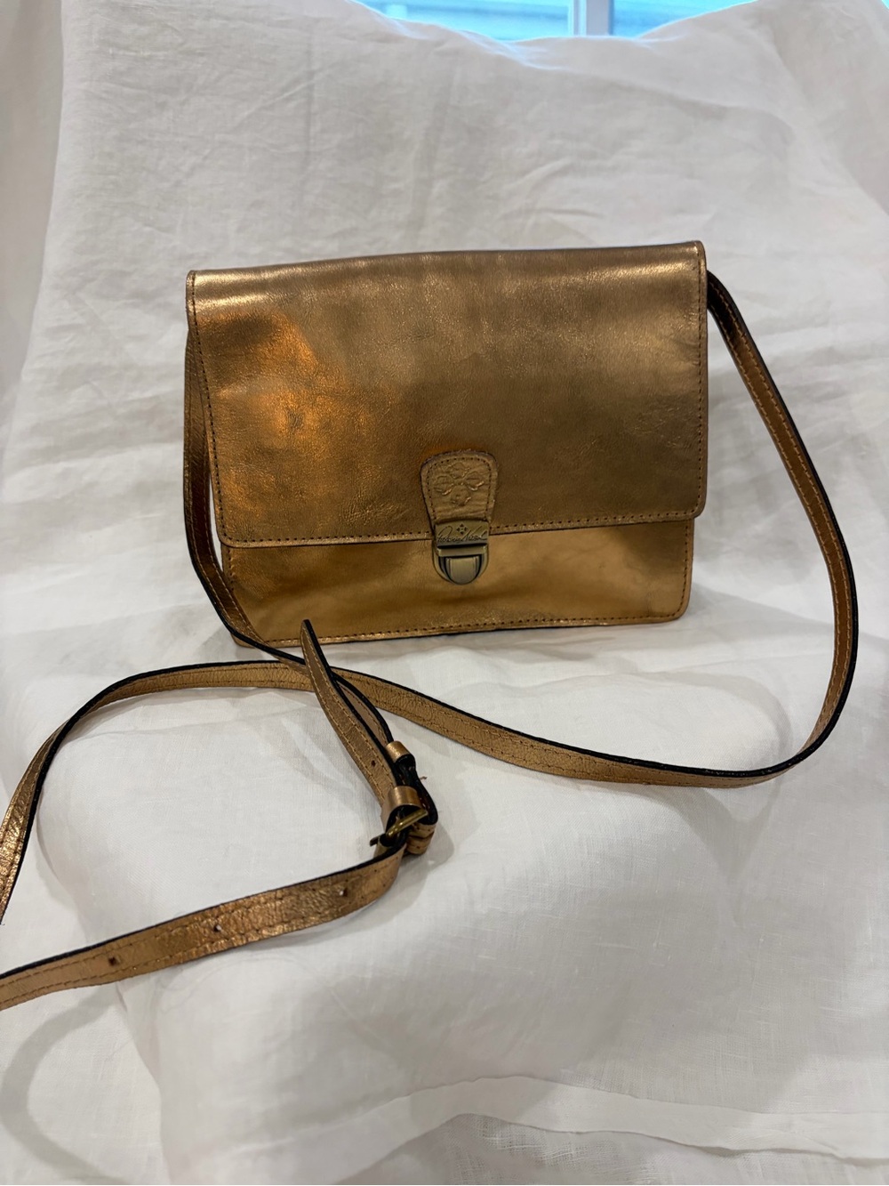 Metallic Copper/Gold Leather Crossbody Bag - Unbranded